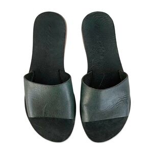 Teal Matisse Leather Slip On Sandals
